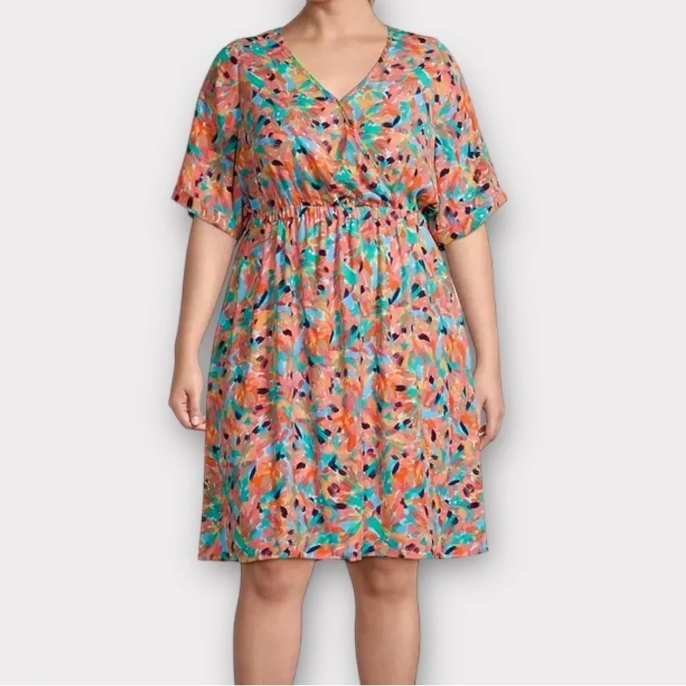 Nic+Zoe Punchy‎ Petals Dress Abstract Petals Print Orange Multi NWT
